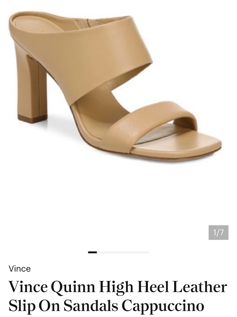 Vince Quinn  Neutral camel tan  Leather Double-Strap high heel sandal  8  38.5